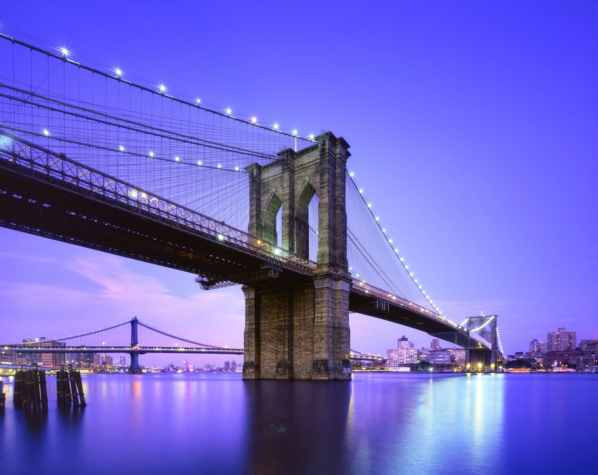 brooklyn bridge twilight new york city usa blue hour