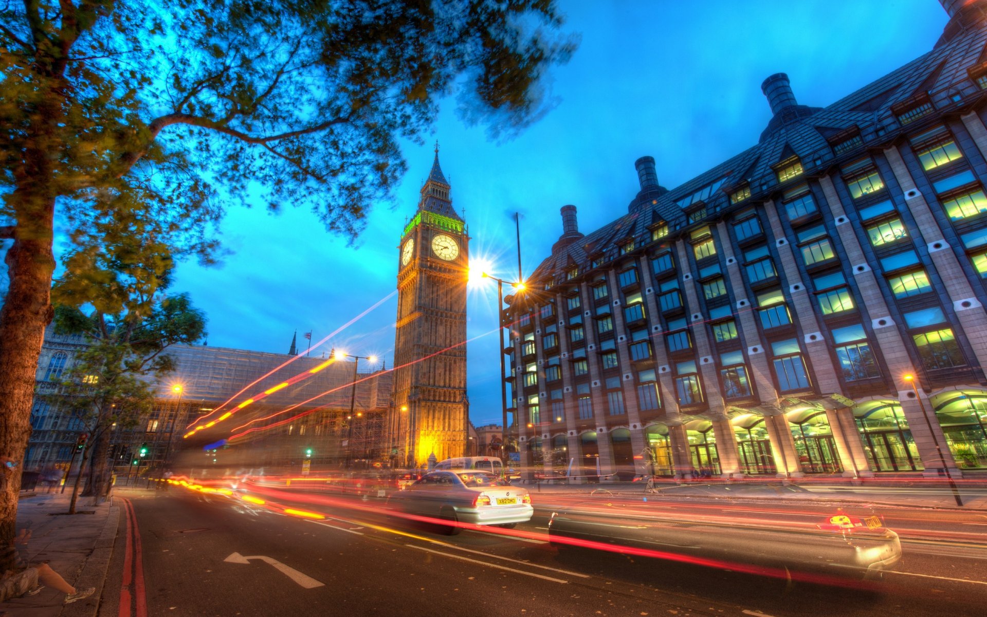 big ben en el crepúsculo londres noche luces carretera