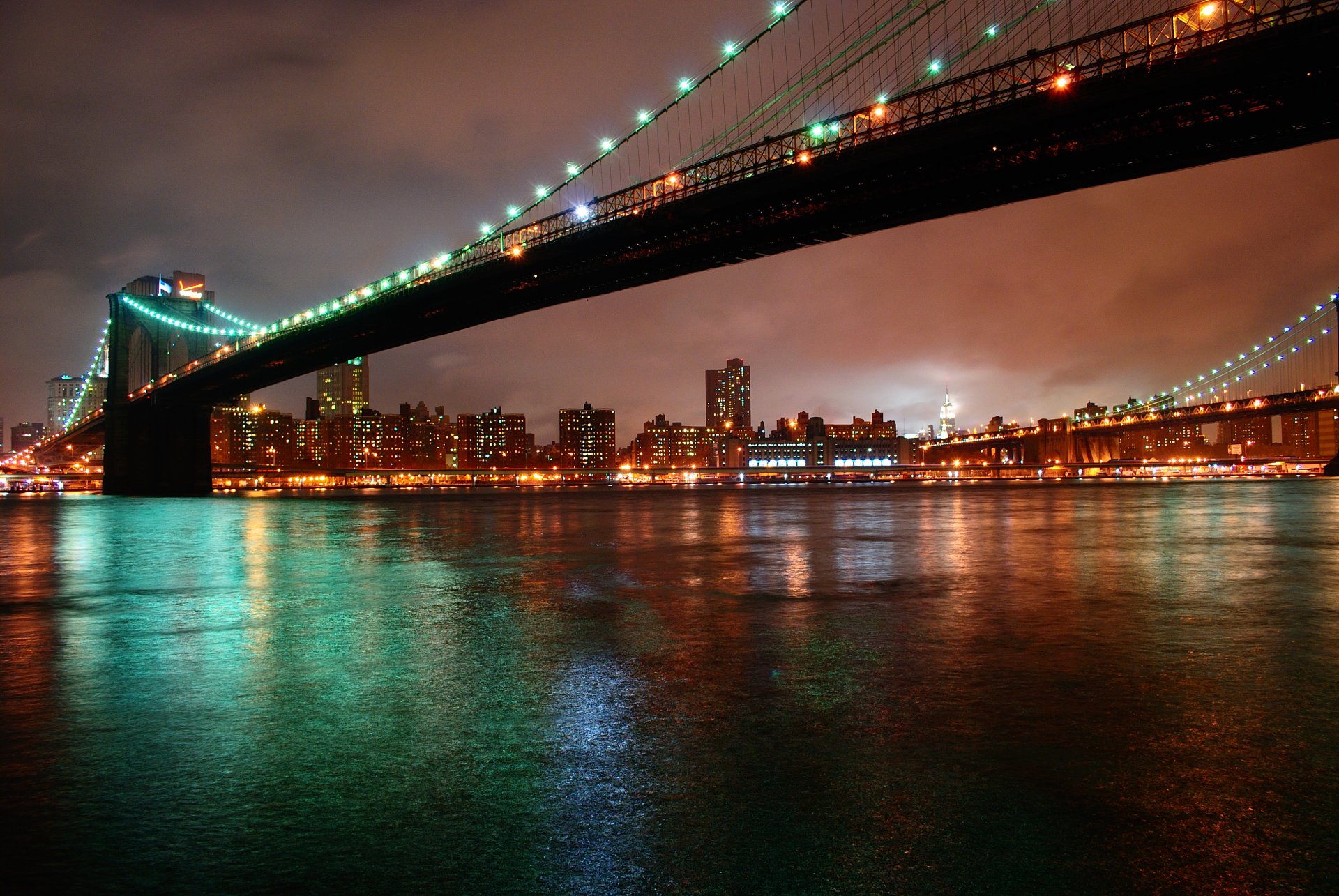 brooklyn bridge nowy jork miasto noc światła