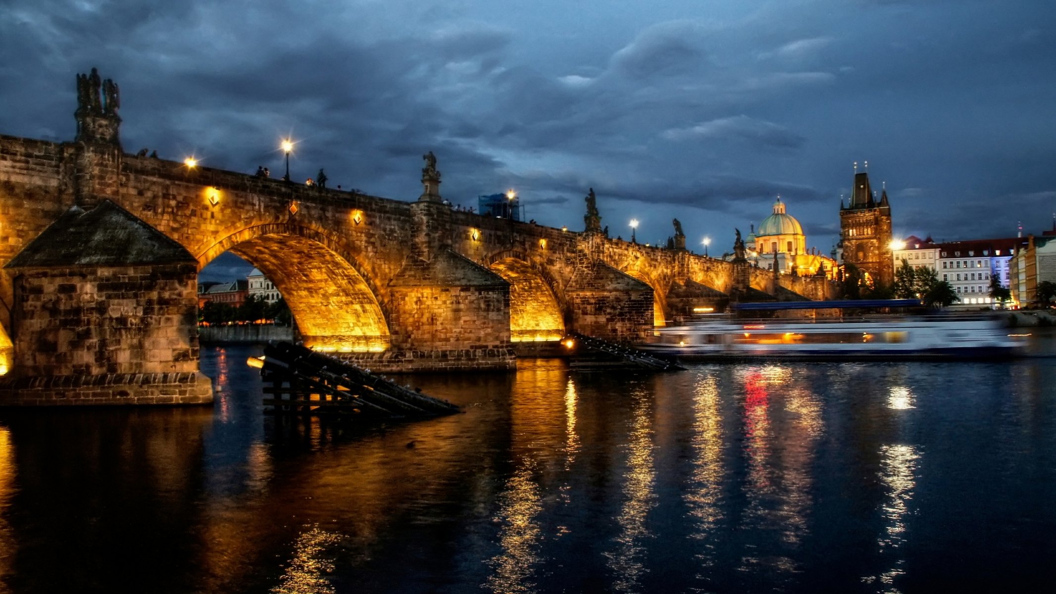 stadt prag fluss nacht lichter brücke