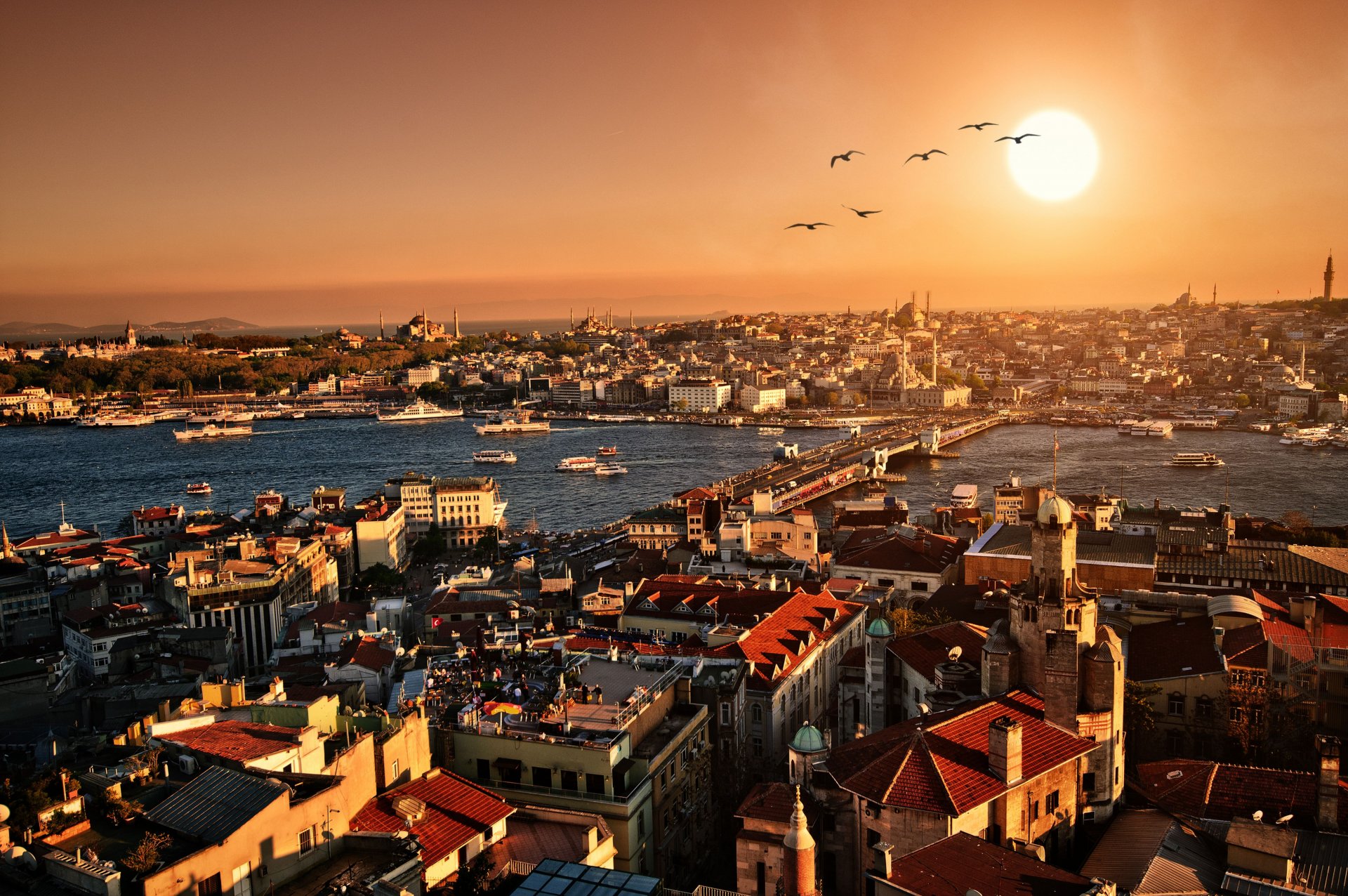 turchia istanbul città paesaggio tramonto sera panorama edifici architettura