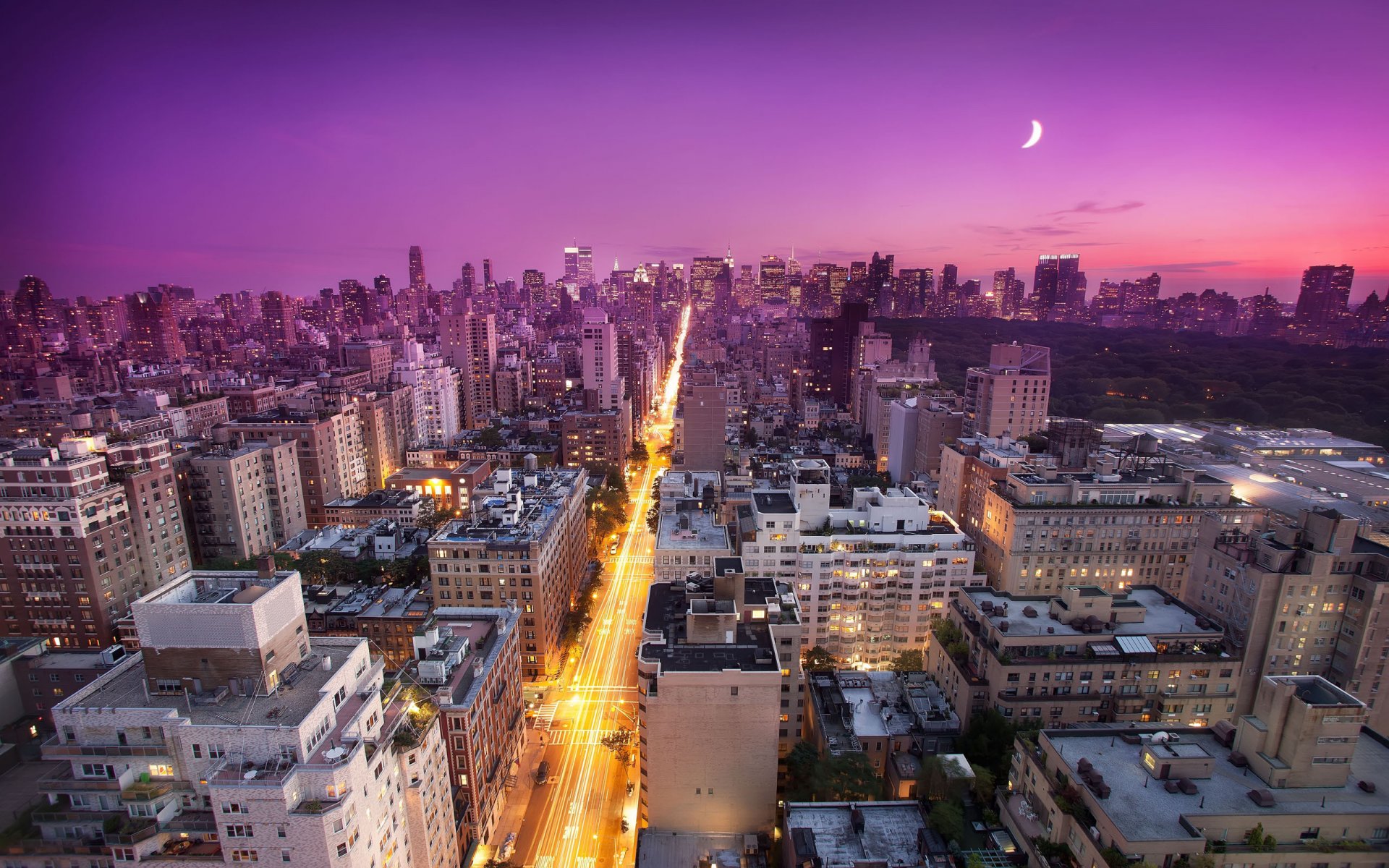 new york city usa east side sonnenuntergang mond