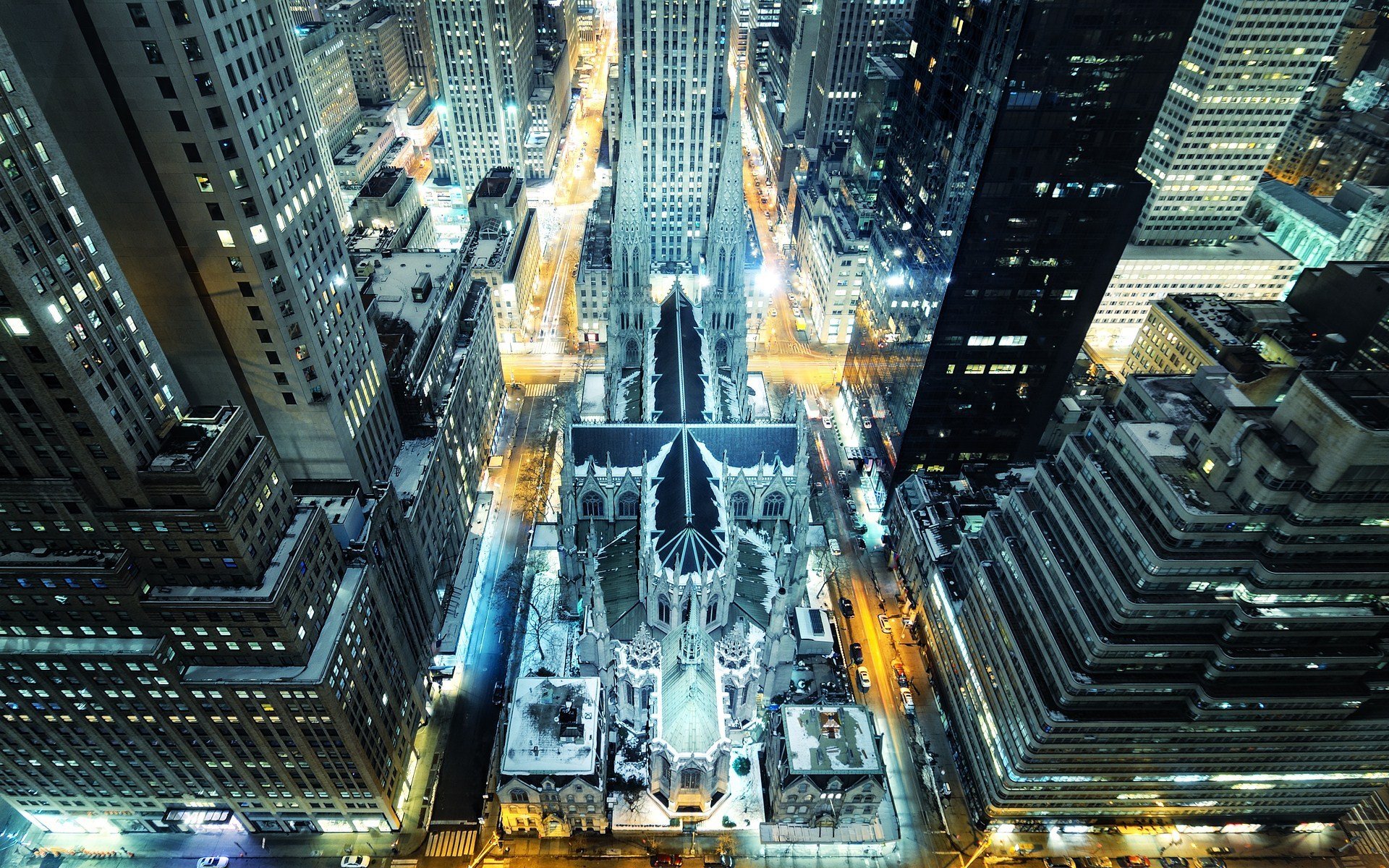 st patrick \ s cathédrale nuit new york madison avenue rockefeller center manhattan lumières