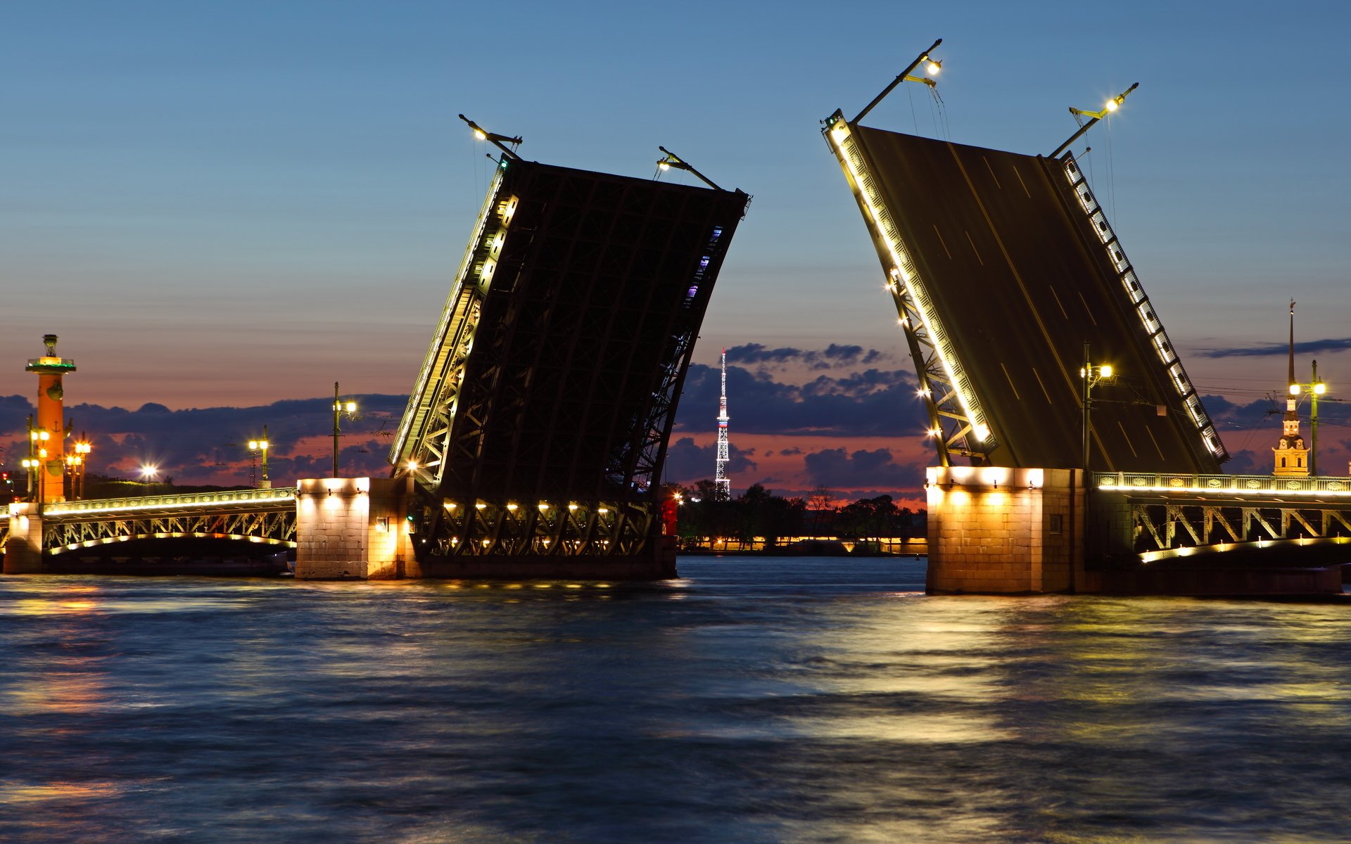 st. petersburg peter zugbrücke newa weiße nächte nordhauptstadt russland nacht fluss stadt hintergrundbilder