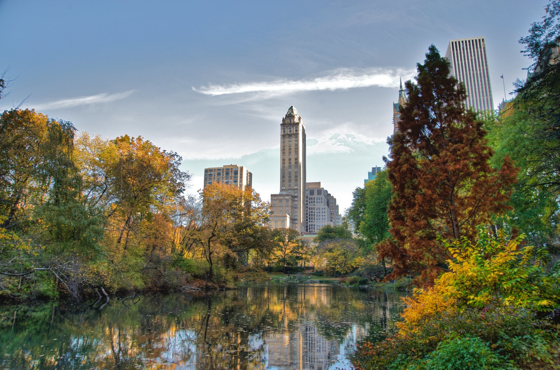 new york central park lago grattacieli città manhattan sud-ovest angolo fuori centrale parco alla ricerca est carta da parati