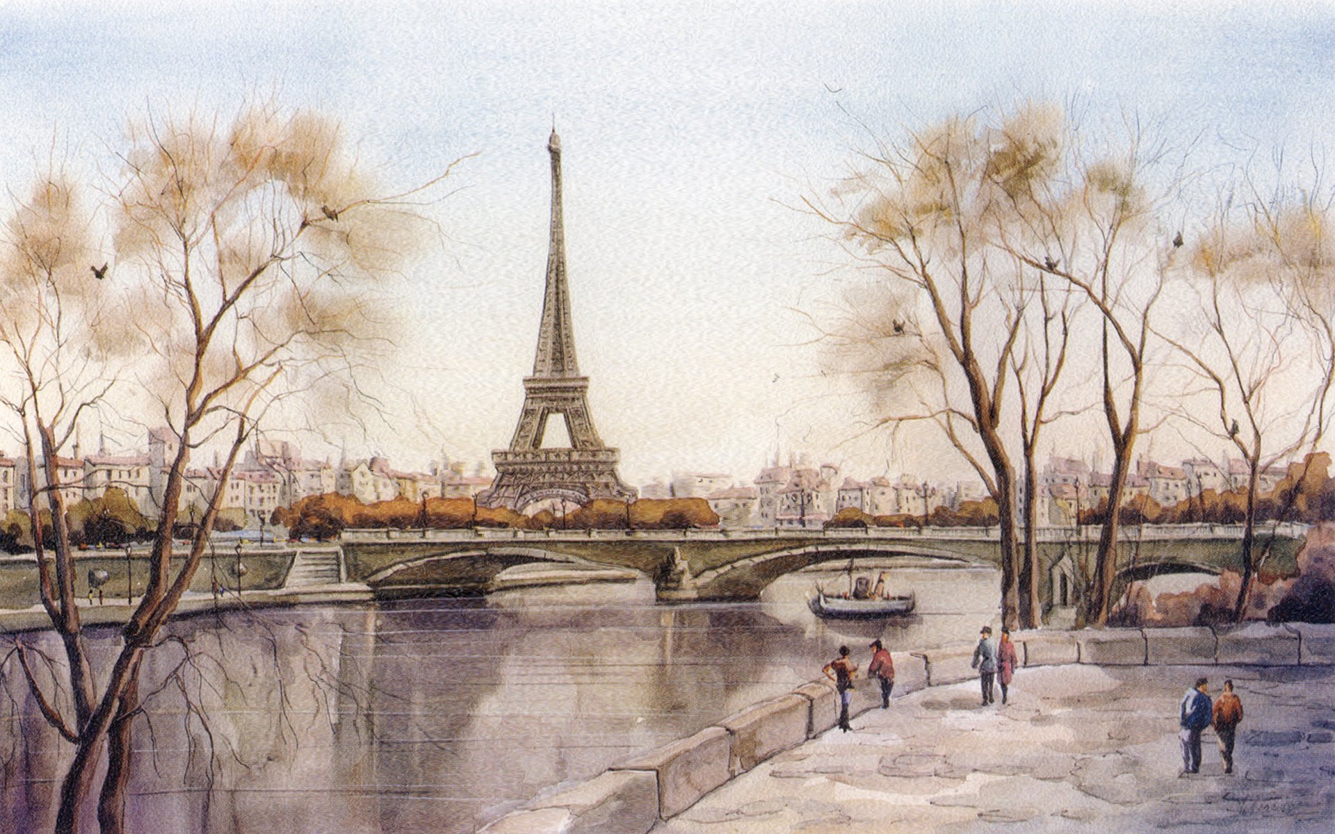 paris eiffelturm frankreich fluss stadt zeichnung brücke