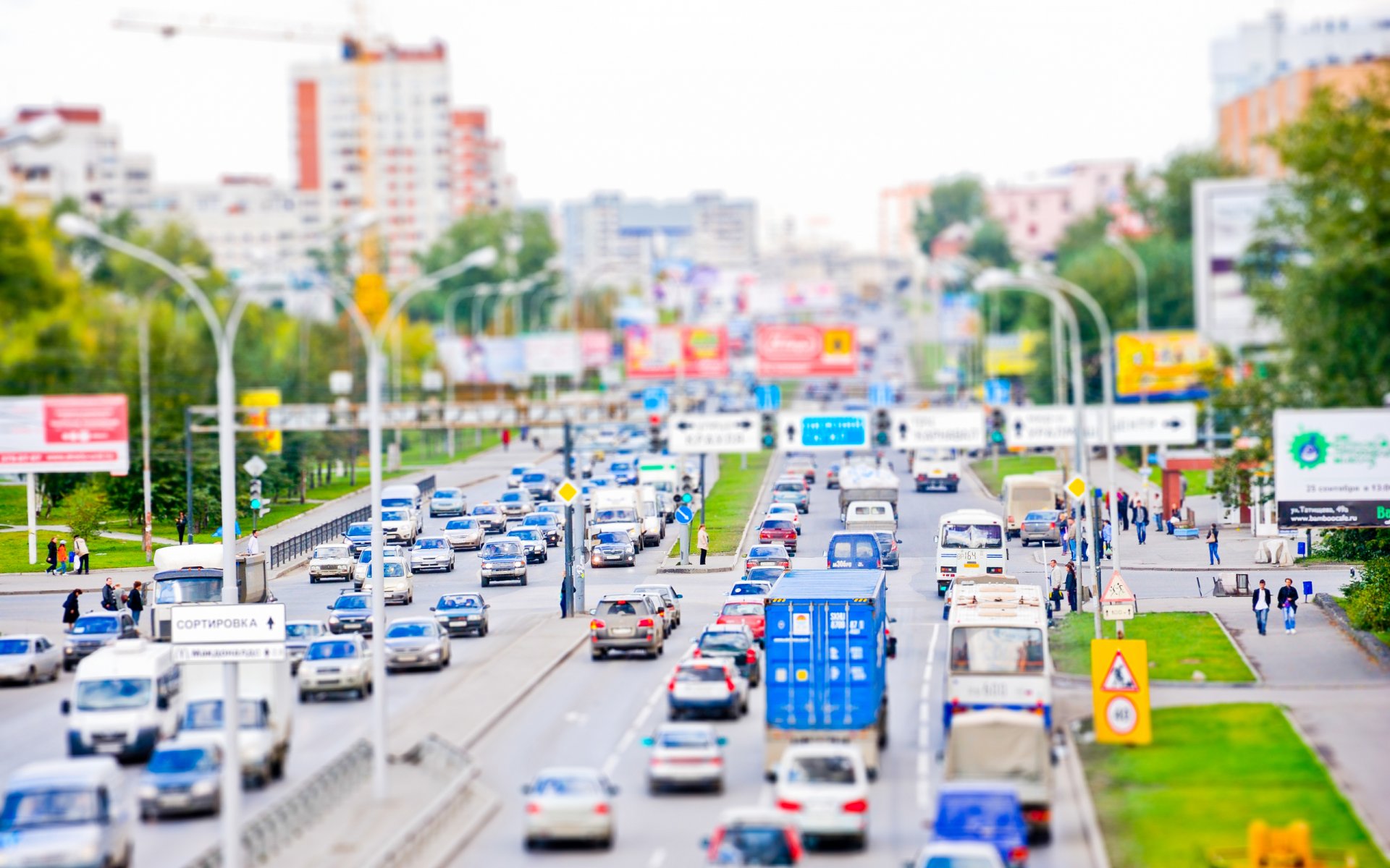 town road machinery street nature people tilt-shift