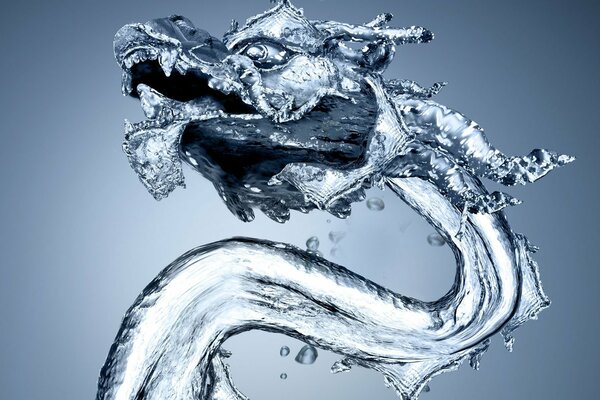 Dragón de agua abstracto sobre fondo gris