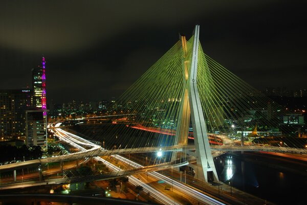 Bridge at night across the river in Brazil