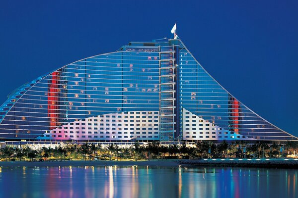 City cruise. Palm trees in glass. Life in Dubai