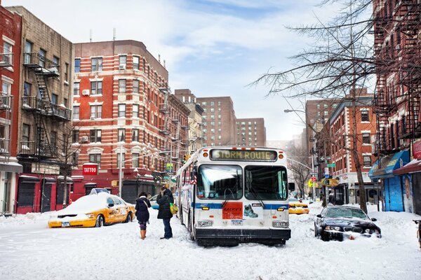 Snowy winter on the streets of New York