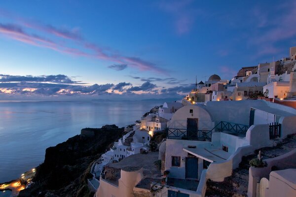 Grèce mer crépuscule nuit maison