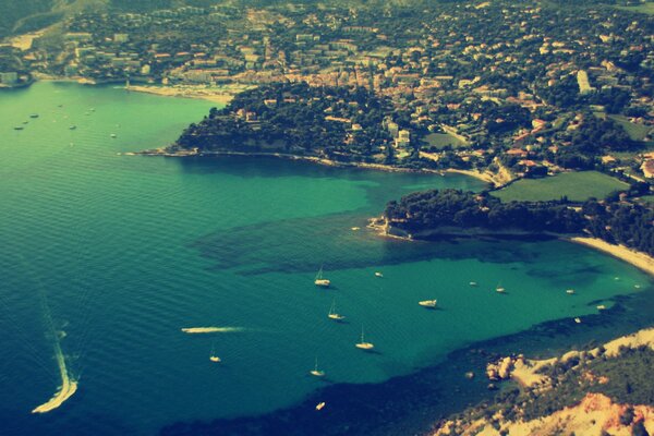 Bay of unusual color from a height