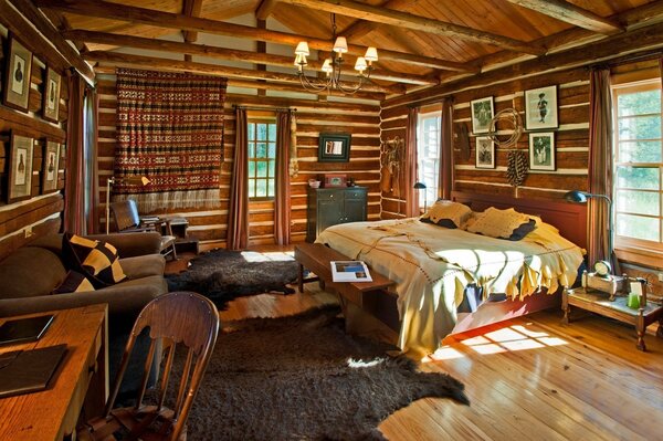 A room in a country house. Wood trim