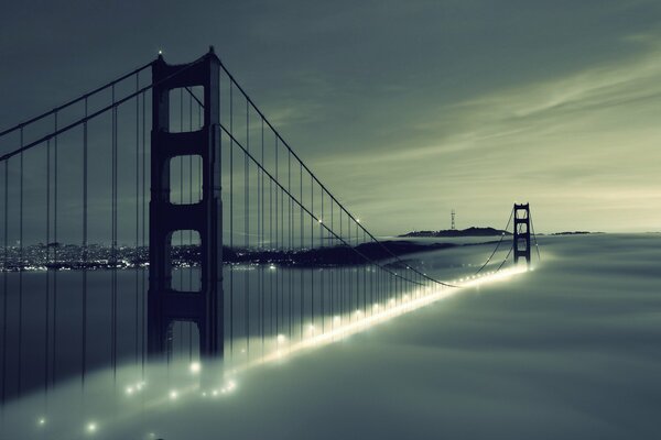 Bridge in San Francisco over the river in the fog