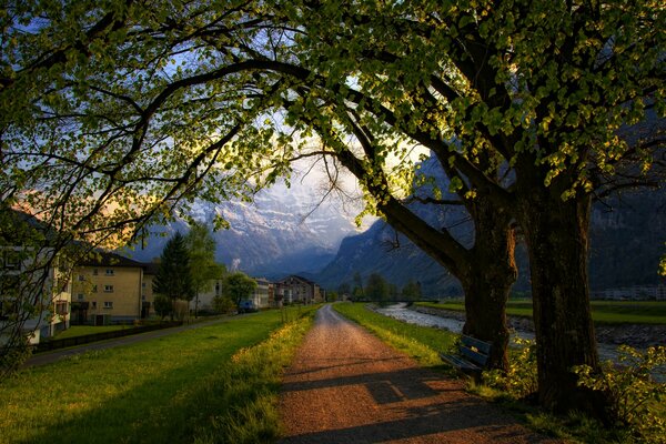 View of the Alps in one of the cities of Switzerland