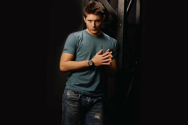 Jensen exl at a photo shoot in the black room