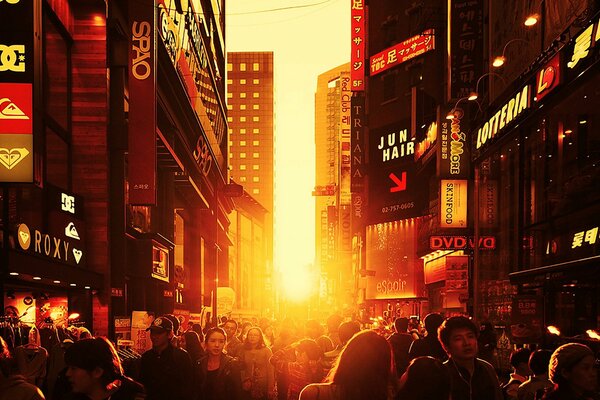 Sunset on a crowded street in China