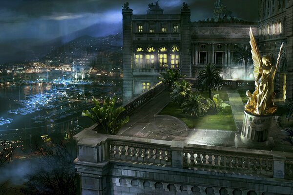 Angel statue at night in Monaco