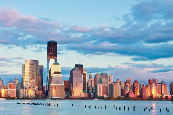 Skyscrapers of New York on the background of clouds