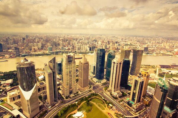 Skyscrapers from a bird s-eye view