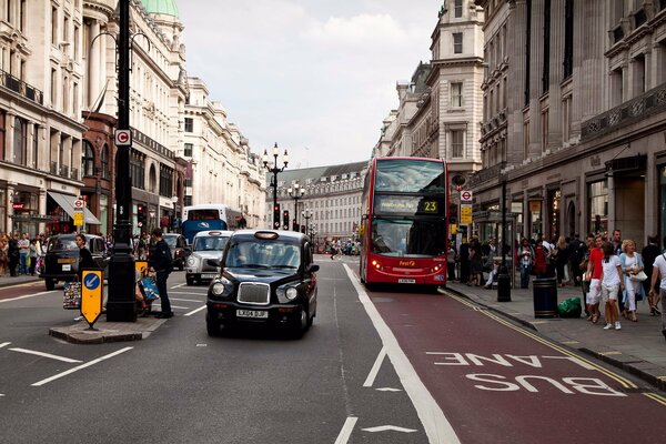 London street with people and transport