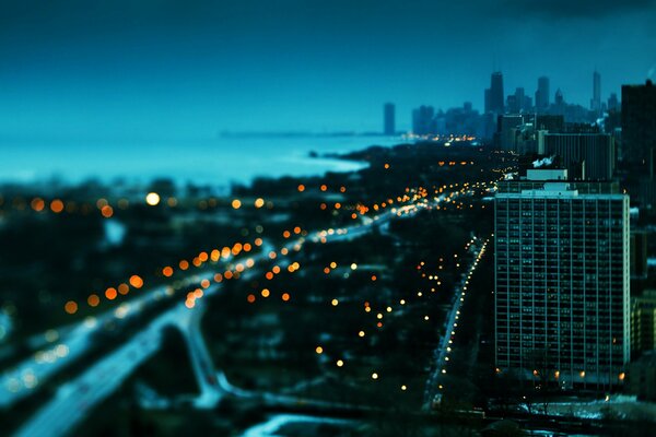 Skyscrapers of Chicago. Winter lights