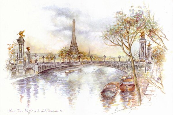 Gemälde von Frankreich Paris Eiffelturm Brücke