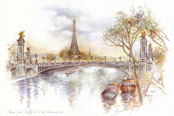 Картина Франции Париж Эйфелевой башни мост