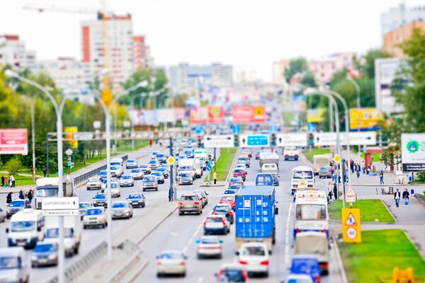 Traffic jam from cars on the highway in the city