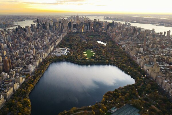 Widok z samolotu na Central Park w Nowym Jorku