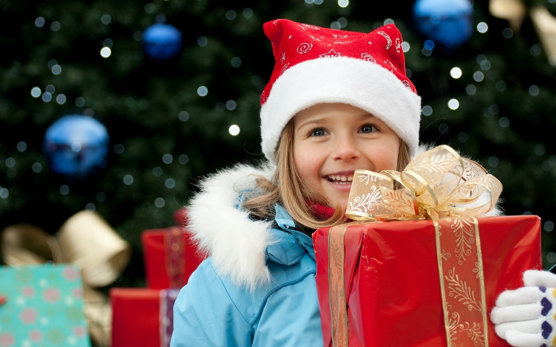 rosso felicità nuovo anno bambini arco vacanza oro uniforme nastro guanti blu giacca regalo scatola ragazza