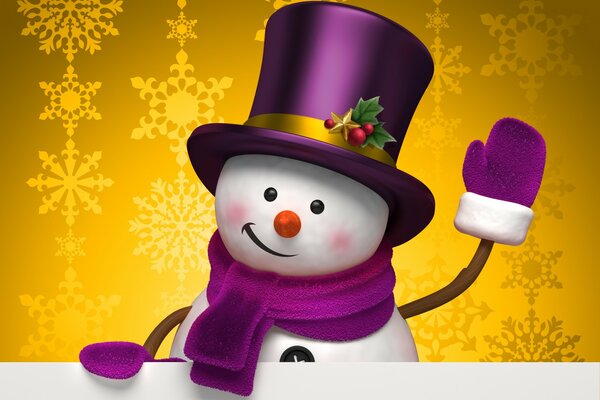 Cartoon snowman in a purple suit