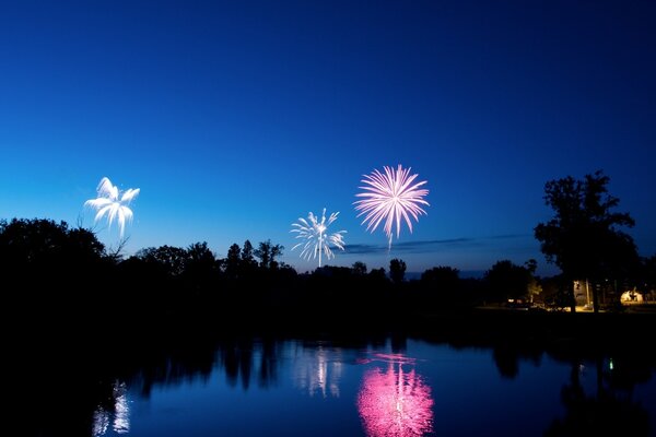 Fuegos artificiales para celebrar El día de la ciudad