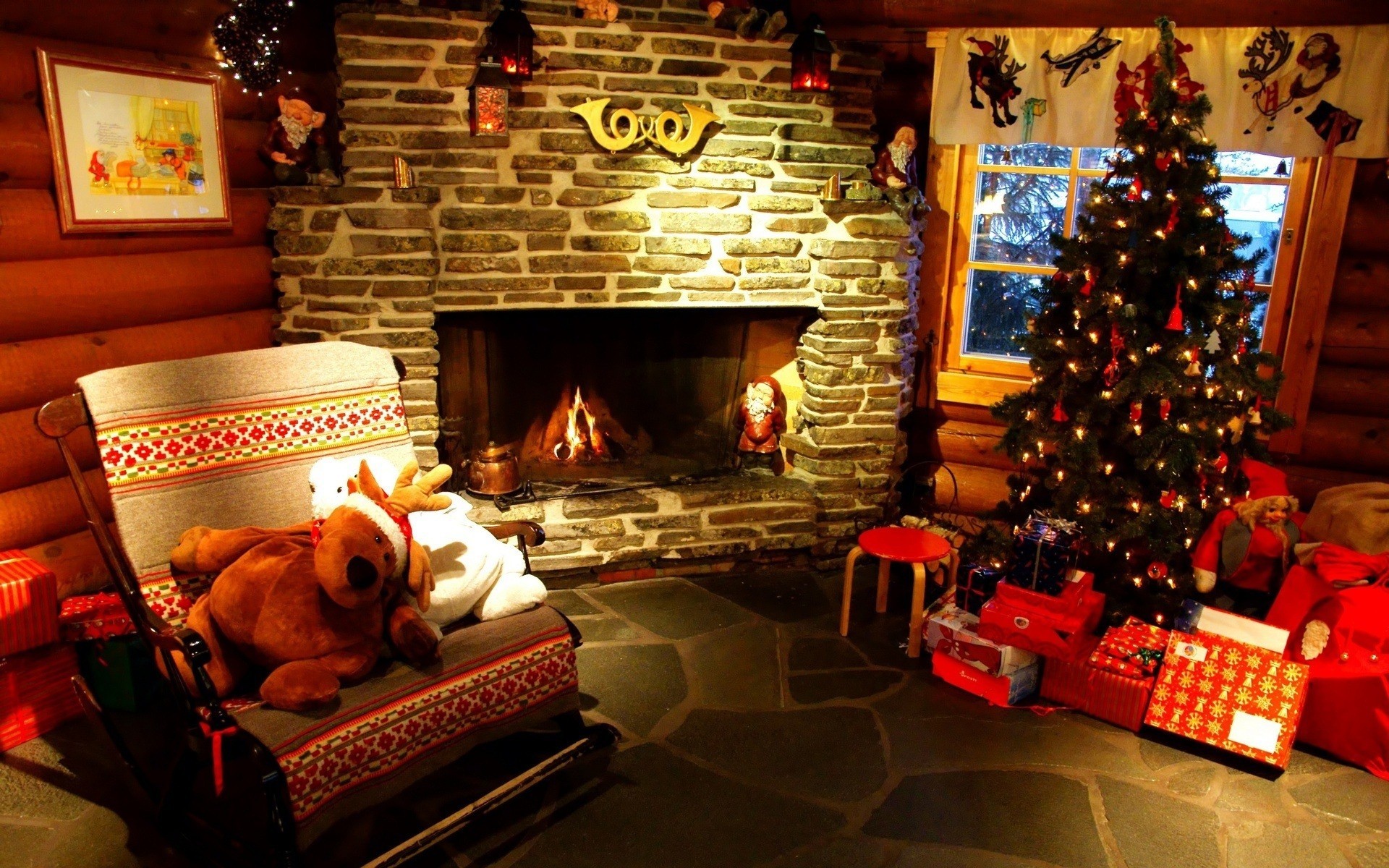 arbre de noël chambre belle cheminée