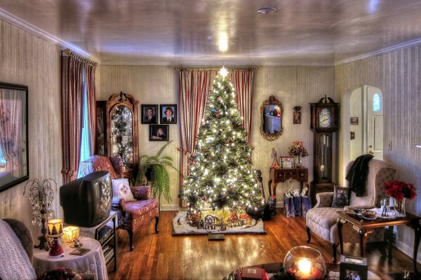 Ambiente festivo de año nuevo en casa