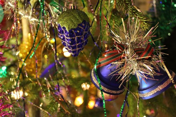 Toys and tinsel on the Christmas tree