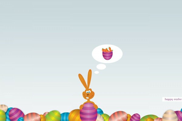 Lapin de Pâques joyeux furtivement des oeufs colorés