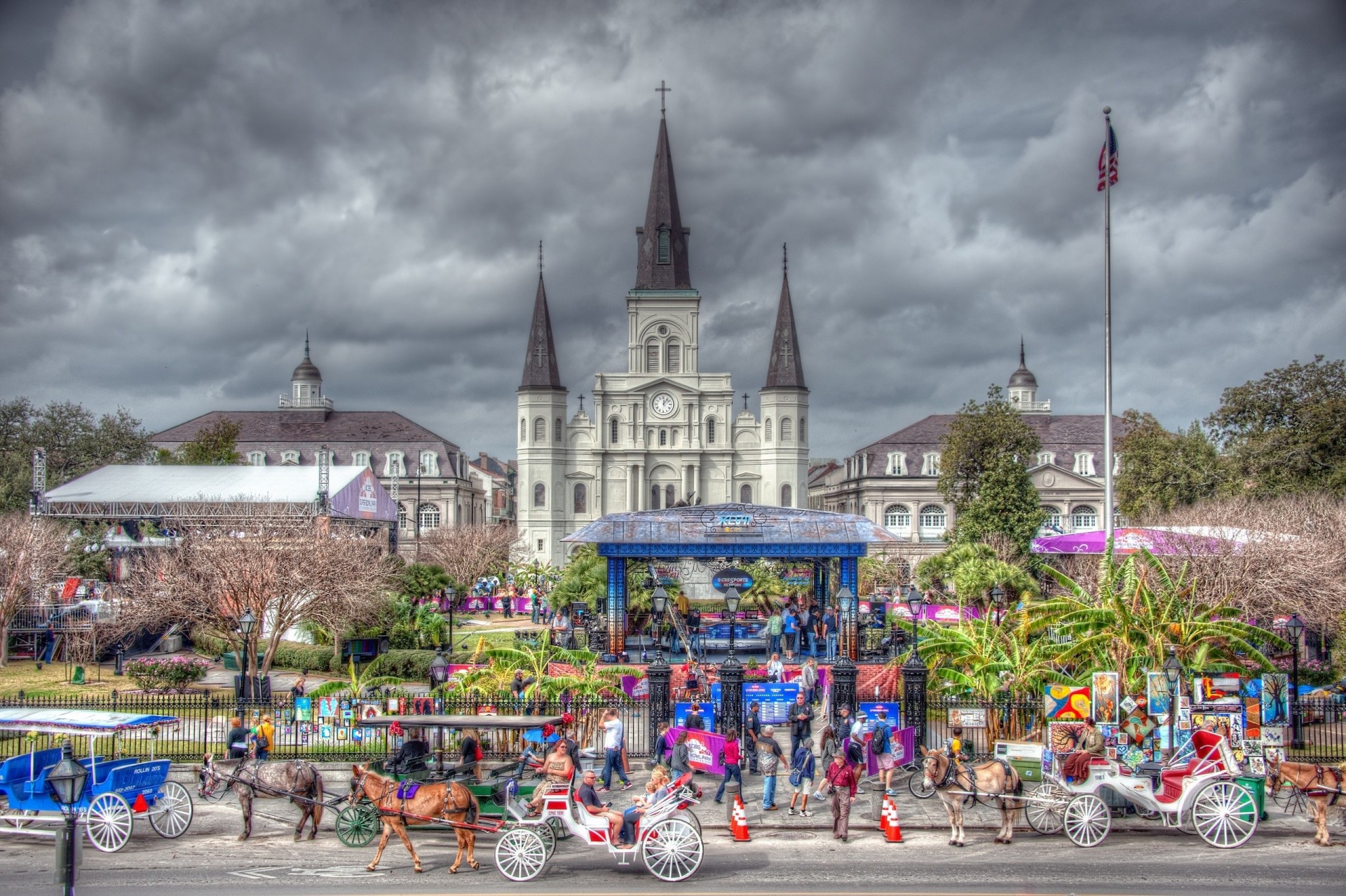 kathedrale pferde feiertag new orleans kutschen szene