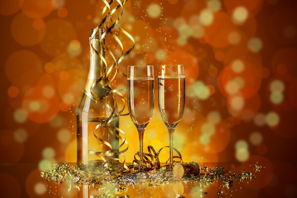 Vacances nouvel an, champagne, paillettes