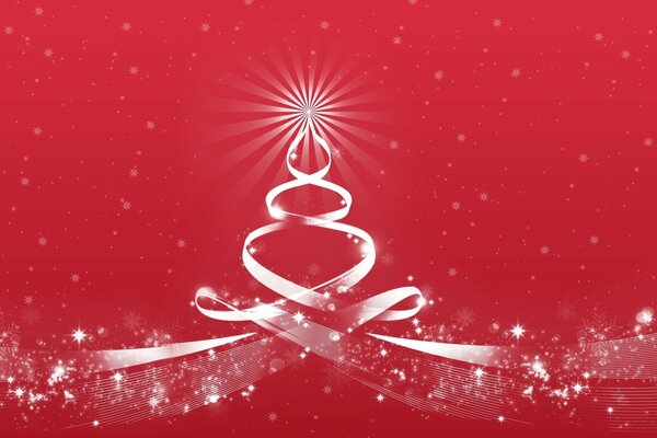 The symbol of the Christmas tree with a burning star on a red background
