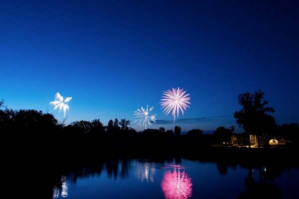 Night fireworks on the river