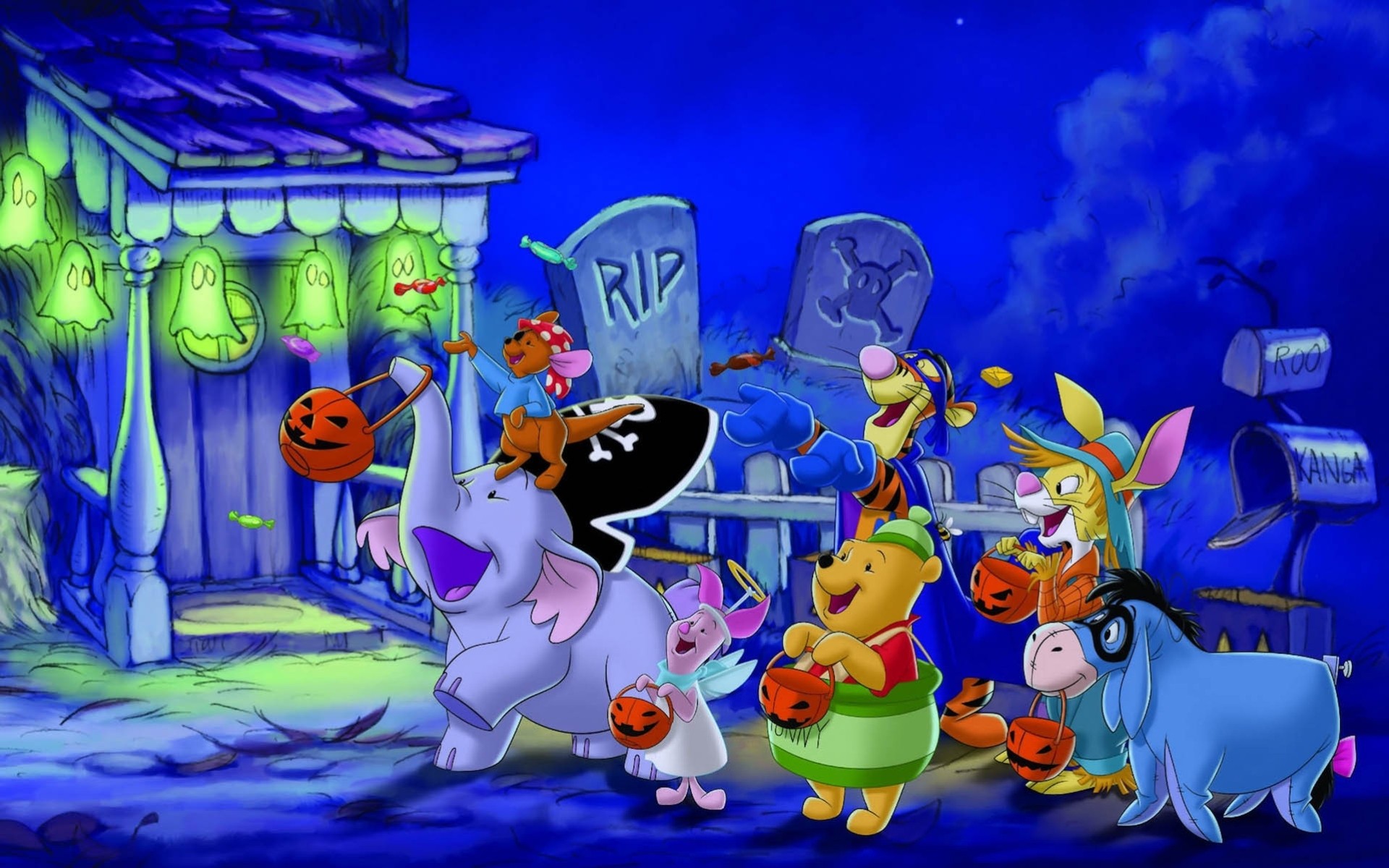 lights friends night halloween house candy happiness winnie the pooh