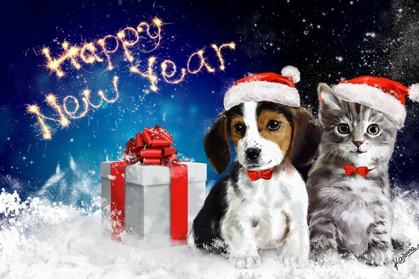 Animals wishing Happy New Year