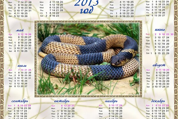 Calendrier avec le symbole du nouvel an serpent