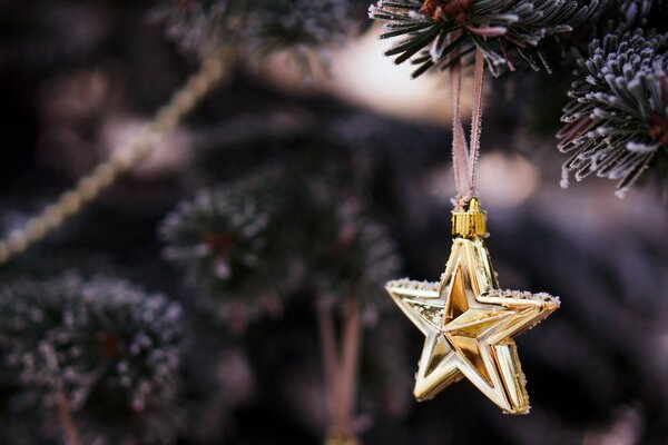 Weihnachtsbaum-Spielzeug in Form eines goldenen Sterns