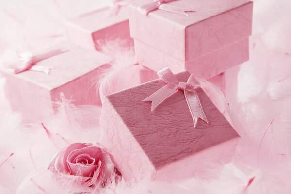 Caja de regalo con rosa y cinta