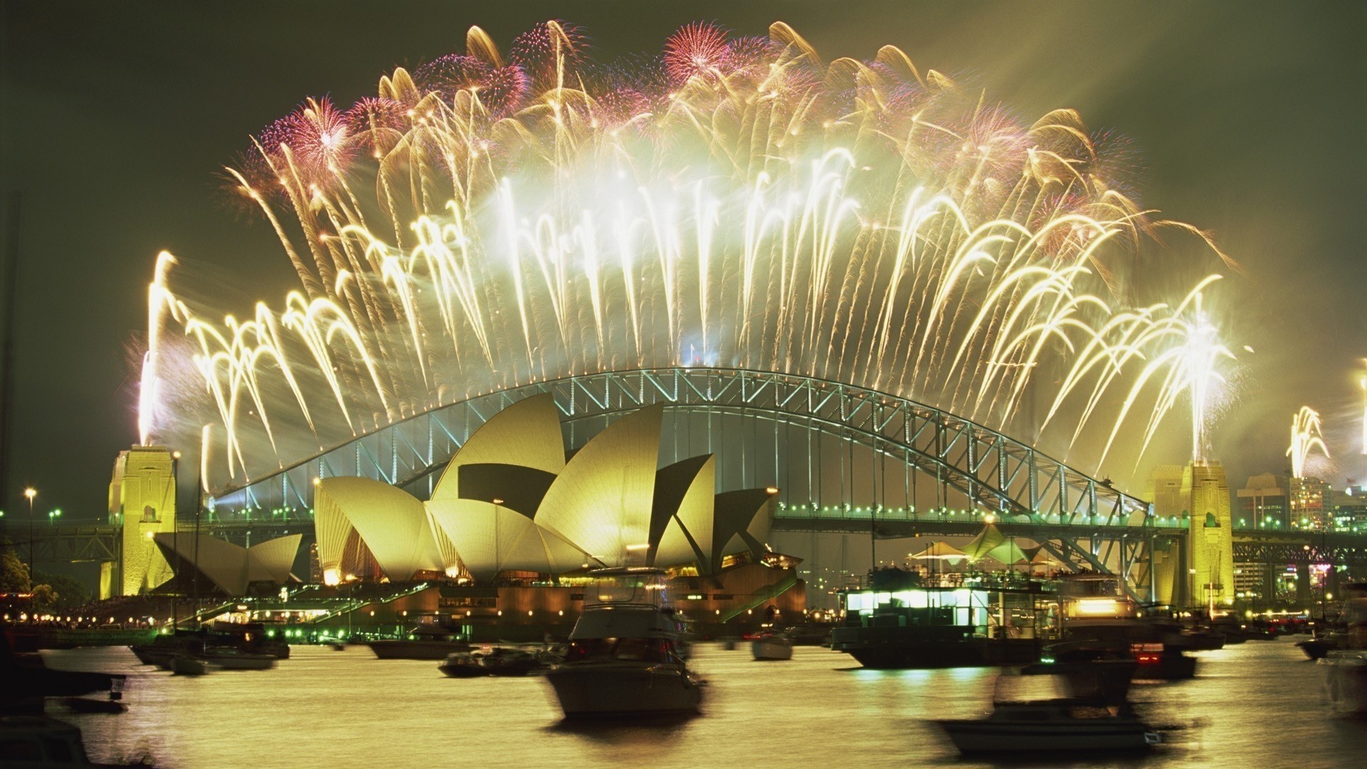 neues jahr feuerwerk brücke hafen theater sydney