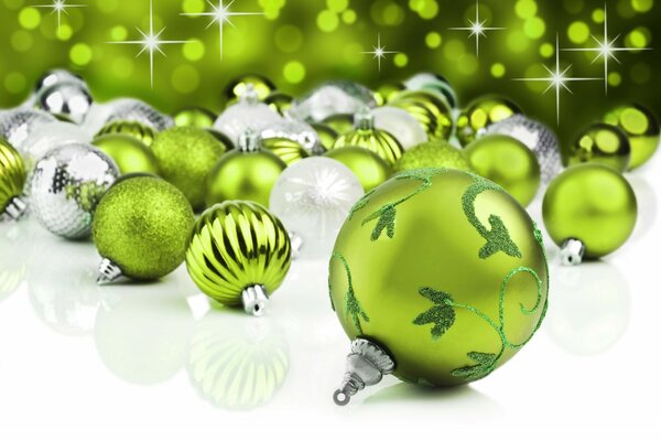 Christmas balls in green tones