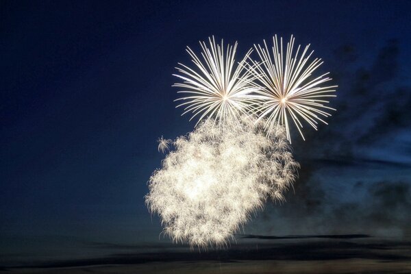 White fireworks on the sky background